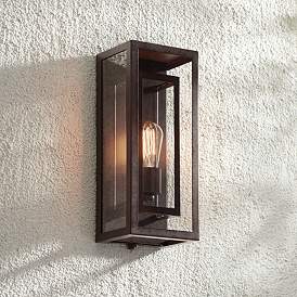 Image2 of Possini Euro Double Box 15 1/2" Glass and Bronze Outdoor Wall Light