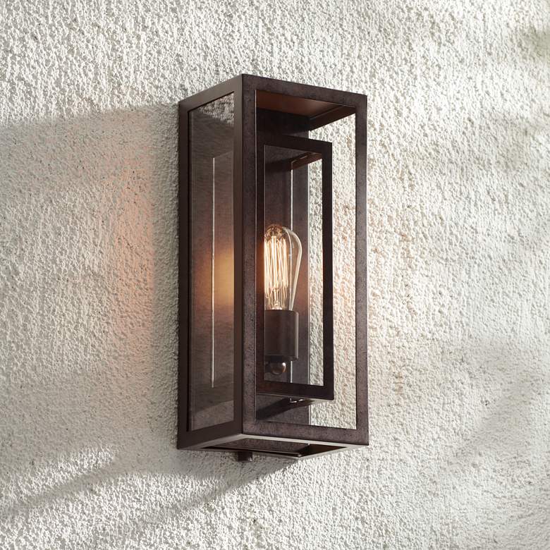 Image 2 Possini Euro Double Box 15 1/2" Glass and Bronze Outdoor Wall Light