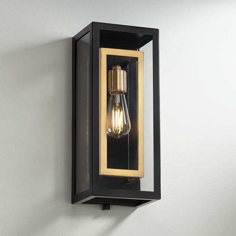 Image 1 Possini Euro Double Box 15 1/2" High Black and Brass Wall Sconce