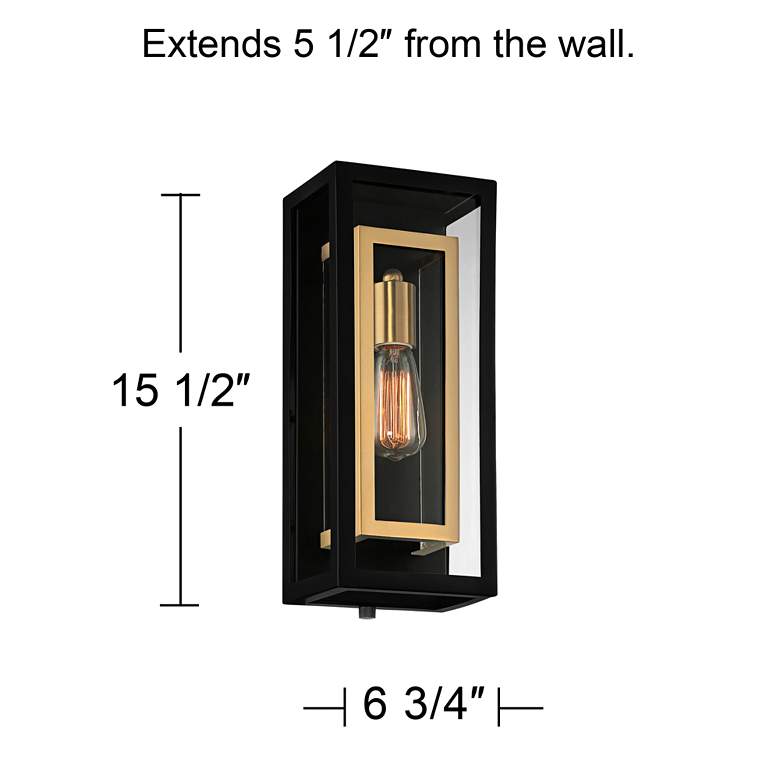 Image 7 Possini Euro Double Box 15 1/2" High Black and Brass Wall Sconce more views