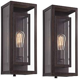 Image2 of Possini Euro Double Box 15 1/2" High Glass and Bronze Sconces Set of 2