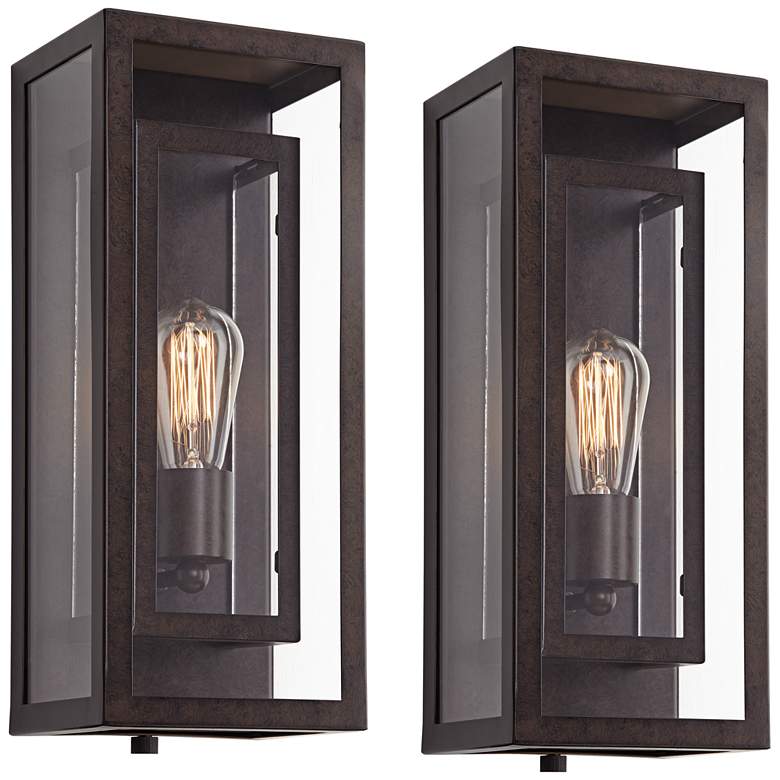 Image 2 Possini Euro Double Box 15 1/2" High Glass and Bronze Sconces Set of 2