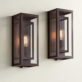 Image1 of Possini Euro Double Box 15 1/2" High Glass and Bronze Sconces Set of 2
