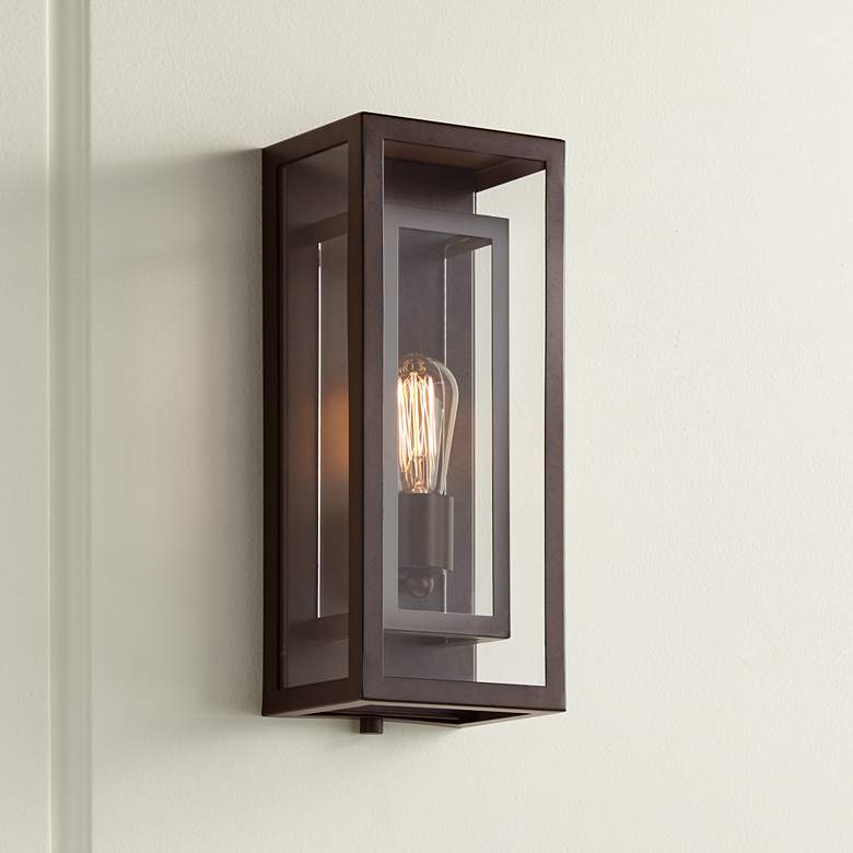 Image 1 Possini Euro Double Box 15 1/2" High Glass and Bronze Wall Sconce