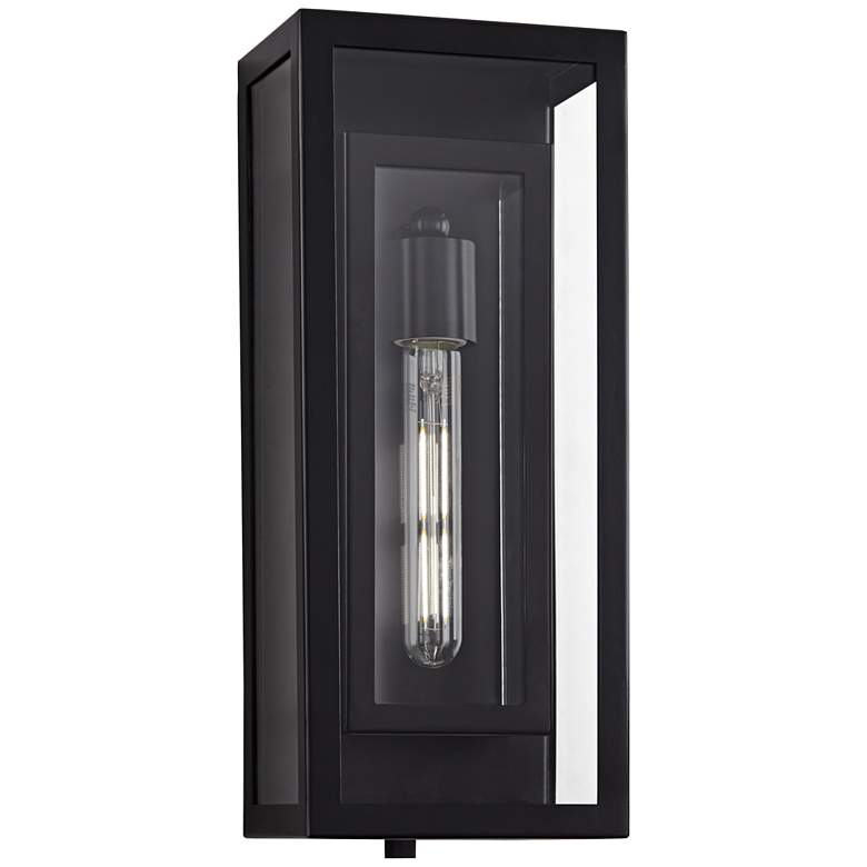 Possini Euro Double Box 16 1/4&quot; Black and Glass Outdoor Wall Light