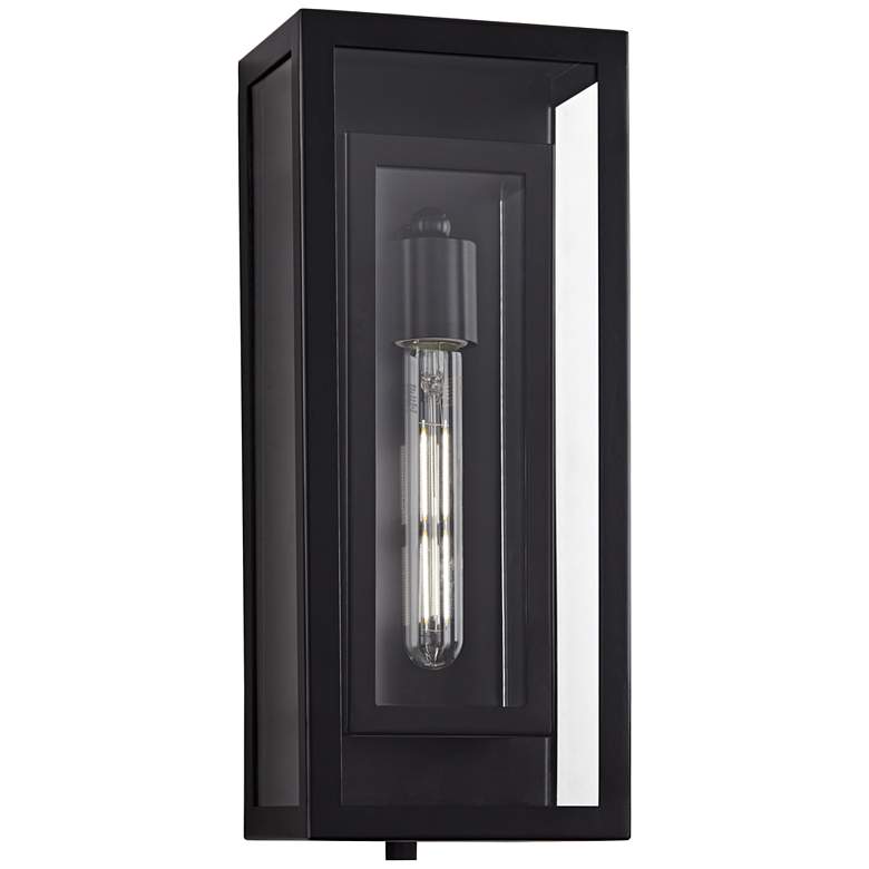 Image 2 Possini Euro Double Box 16 1/4 inch Black and Glass Outdoor Wall Light