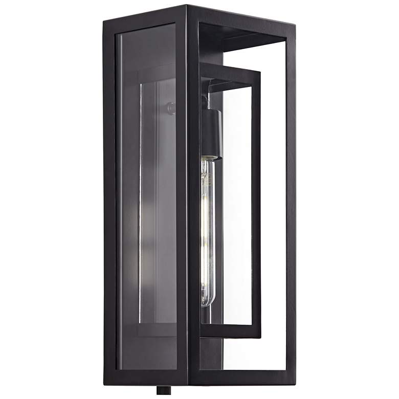 Possini Euro Double Box 16 1/4 inch Black and Glass Outdoor Wall Light more views