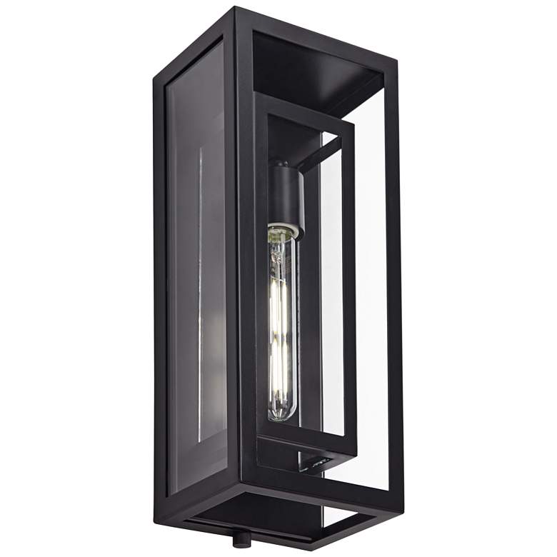 Possini Euro Double Box 16 1/4&quot; Black and Glass Outdoor Wall Light more views