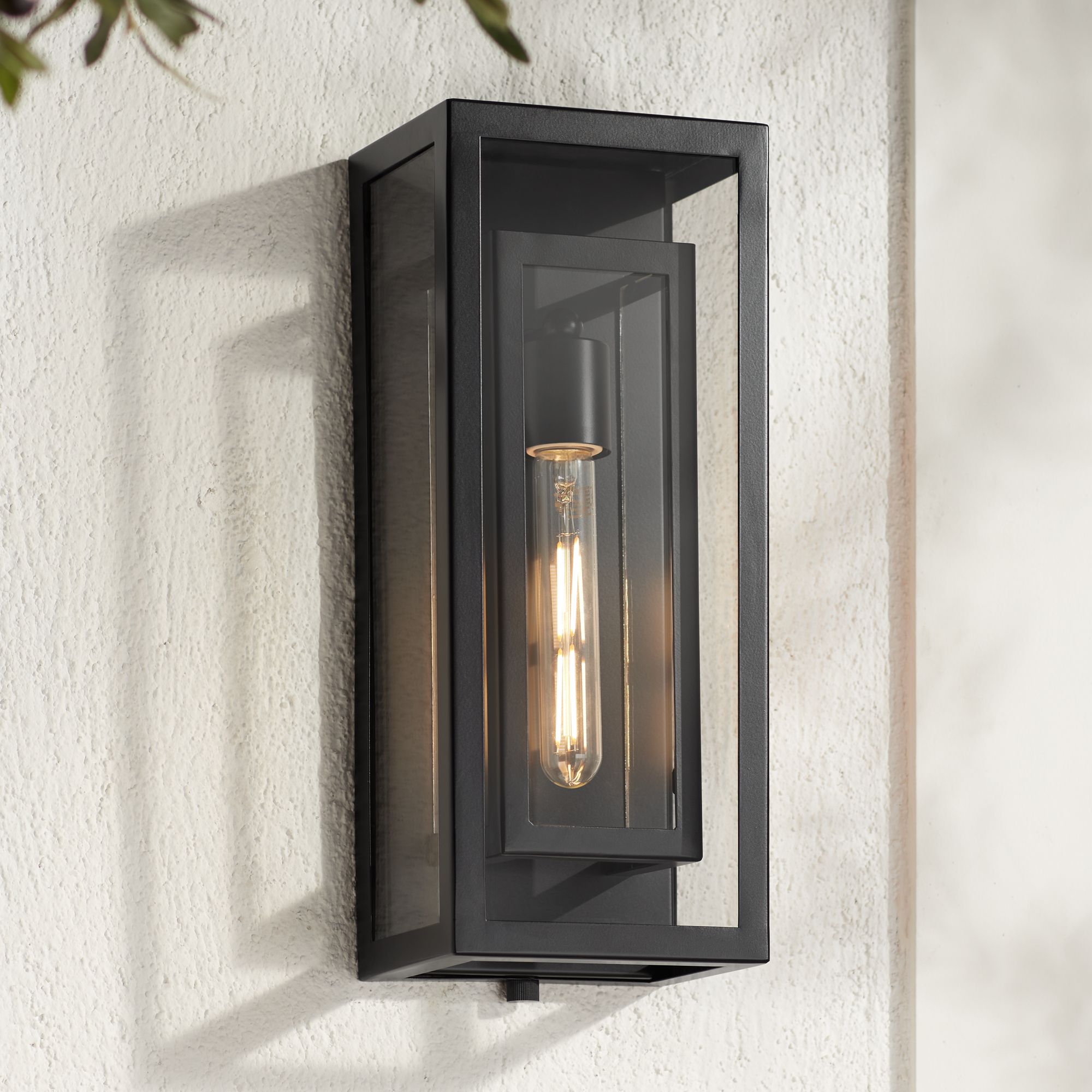Possini Euro Double Box 16 1/4" Black Outdoor Wall Light Set of 2