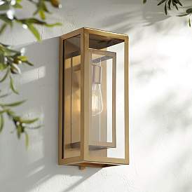 Image1 of Possini Euro Double Box 16 1/4" Warm Antique Brass Outdoor Wall Light
