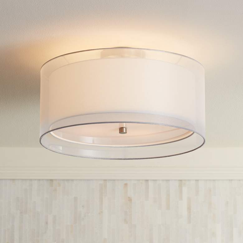 Image 1 Possini Euro Double Drum 18 inch Wide Modern White Ceiling Light