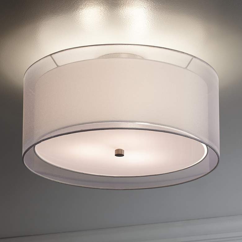 Image 6 Possini Euro Double Drum 18" Wide Modern White Ceiling Light more views