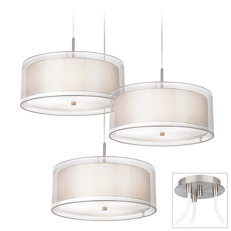 Image 1 Possini Euro Double Drum Brushed Nickel 3-Light Swag Pendant