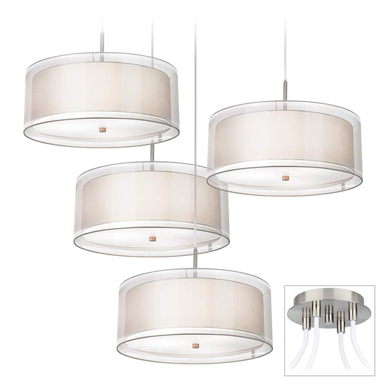 Image 1 Possini Euro Double Drum Brushed Nickel 4-Light Swag Pendant