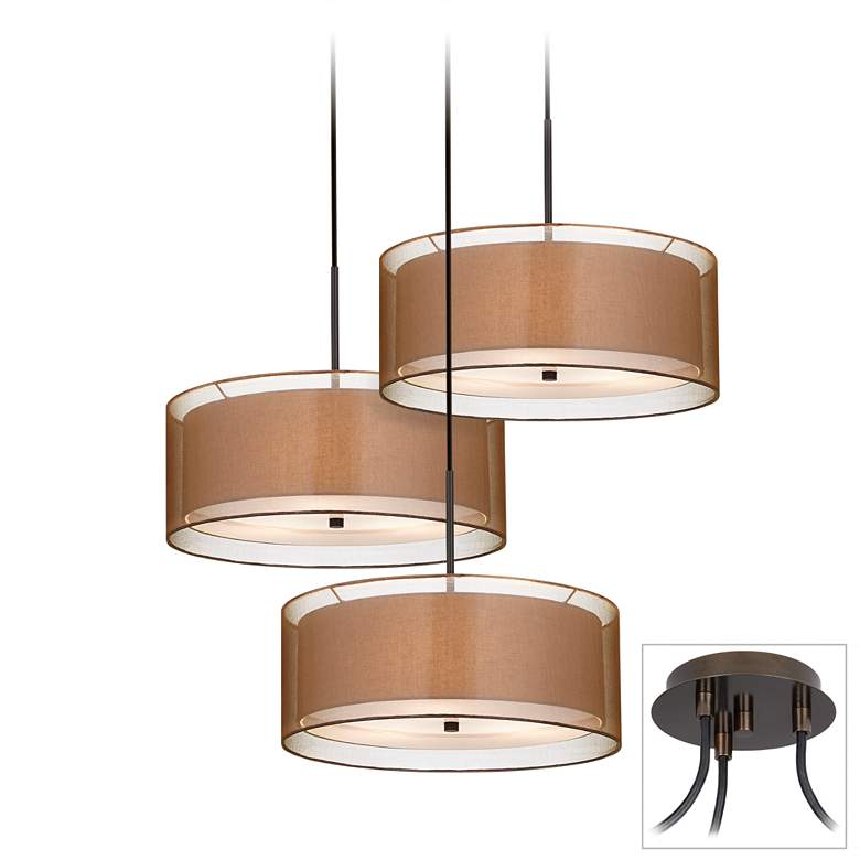 Image 1 Possini Euro Double Shade Bronze 3-Light Swag Pendant