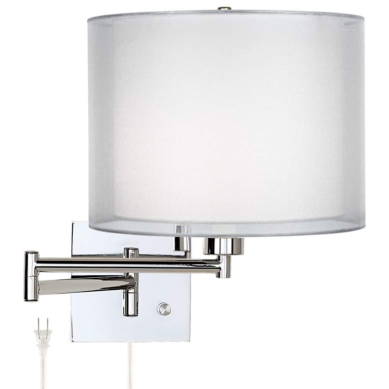 Image 1 Possini Euro Double Sheer Silver Chrome Plug-In Swing Arm Wall Lamp