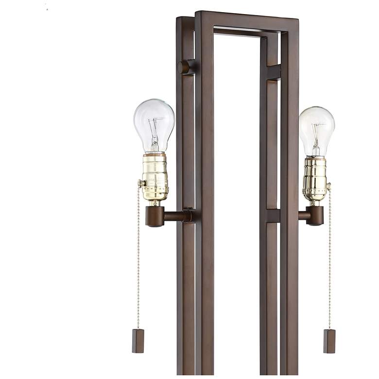 Image 5 Possini Euro Double Tier 62 inch Pull Chain Linen Shade Bronze Floor Lamp more views