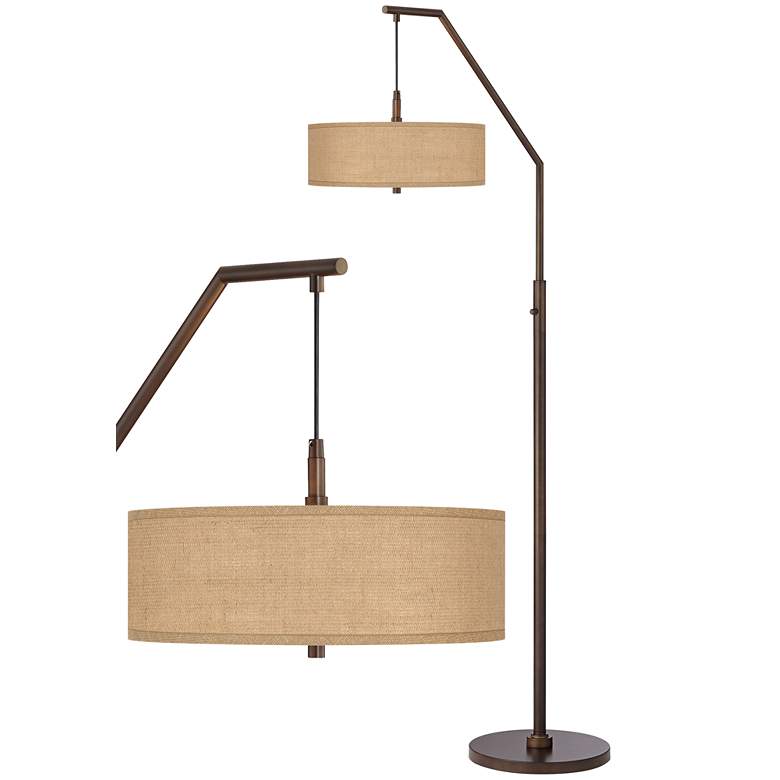 Image 1 Possini Euro Downbridge 71 1/2" Burlap Shade Bronze Arc Floor Lamp
