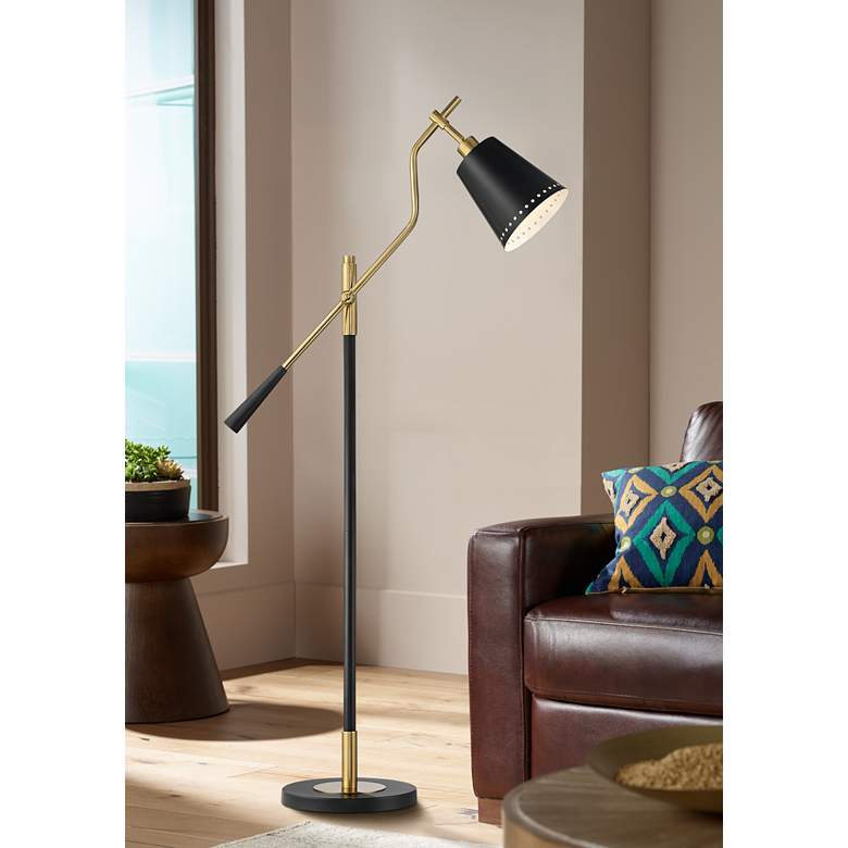 Possini Euro Drake Pharmacy Style Adjustable Floor Lamp Black with Gold