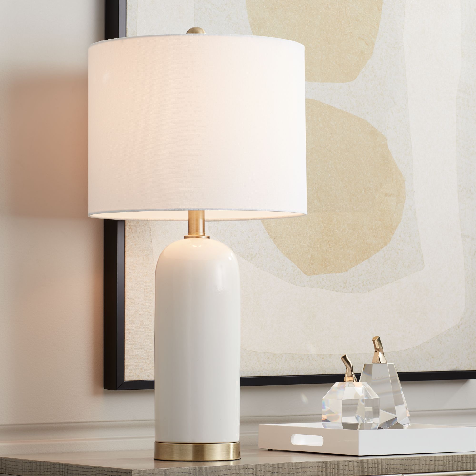 Possini Euro Draper 26" High Modern White Ceramic Table Lamps Set of 2