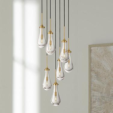 Possini Euro Droplet 19" Gold and Droplet Glass Multi-Light Pendant