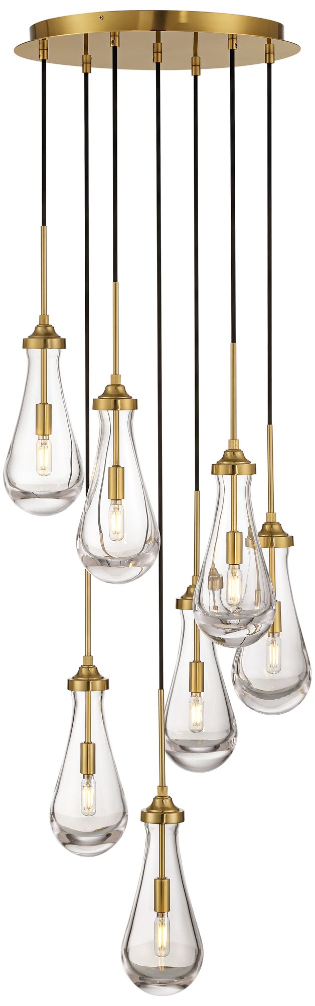 Watch A Video About the Droplet Gold Multi Light Pendant with Black Cord