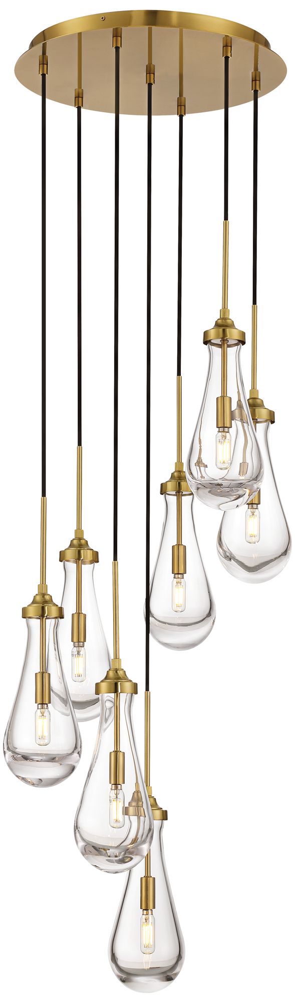 Watch A Video About the Droplet Gold Multi Light Pendant with Black Cord