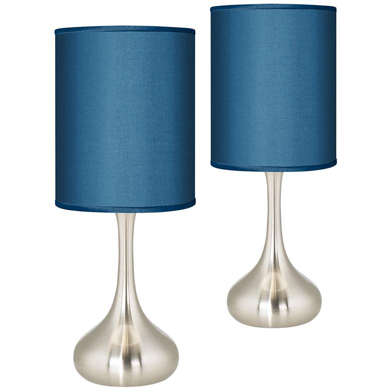 Image 1 Possini Euro Droplet 23 1/2 inch Blue Faux Silk Table Lamps Set of 2
