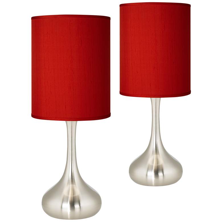 Image 1 Possini Euro Droplet 23 1/2 inch Red Faux Silk Table Lamps Set of 2