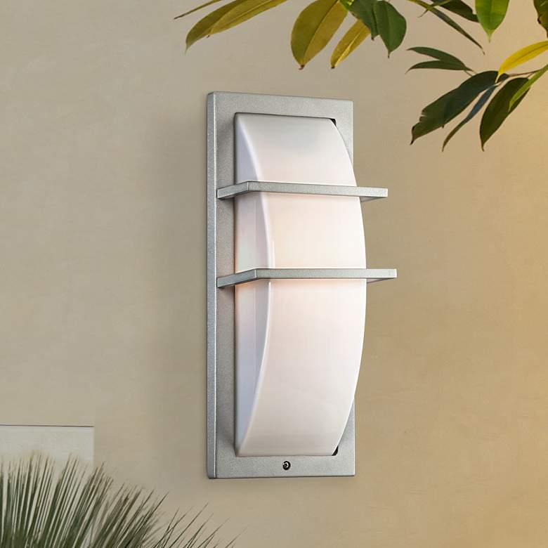 Image 1 Possini Euro Dualo 13 3/4" High Silver Outdoor Wall Light