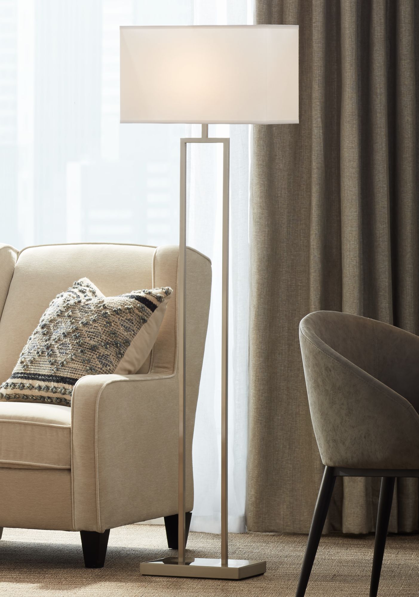 Image 4 Possini Euro Duarte 61" Modern Satin Nickel Column Floor Lamp Set of 2 more views