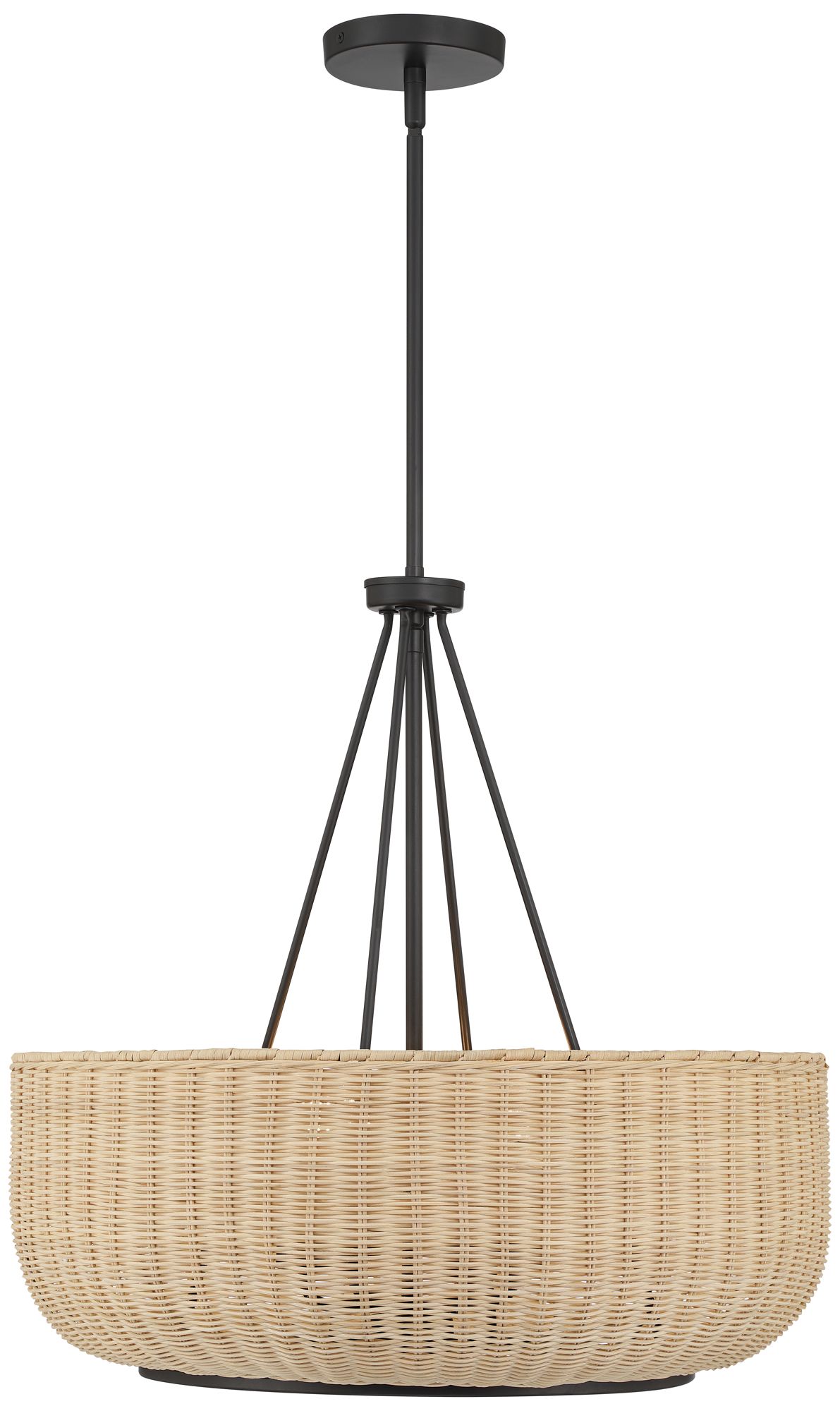 Possini Euro Duende 22" Wide Matte Black and Wicker 4-Light Chandelier in scene