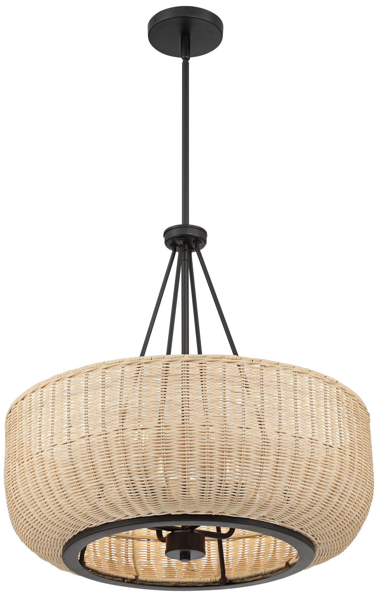 Possini Euro Duende 22" Wide Matte Black and Wicker 4-Light Chandelier in scene