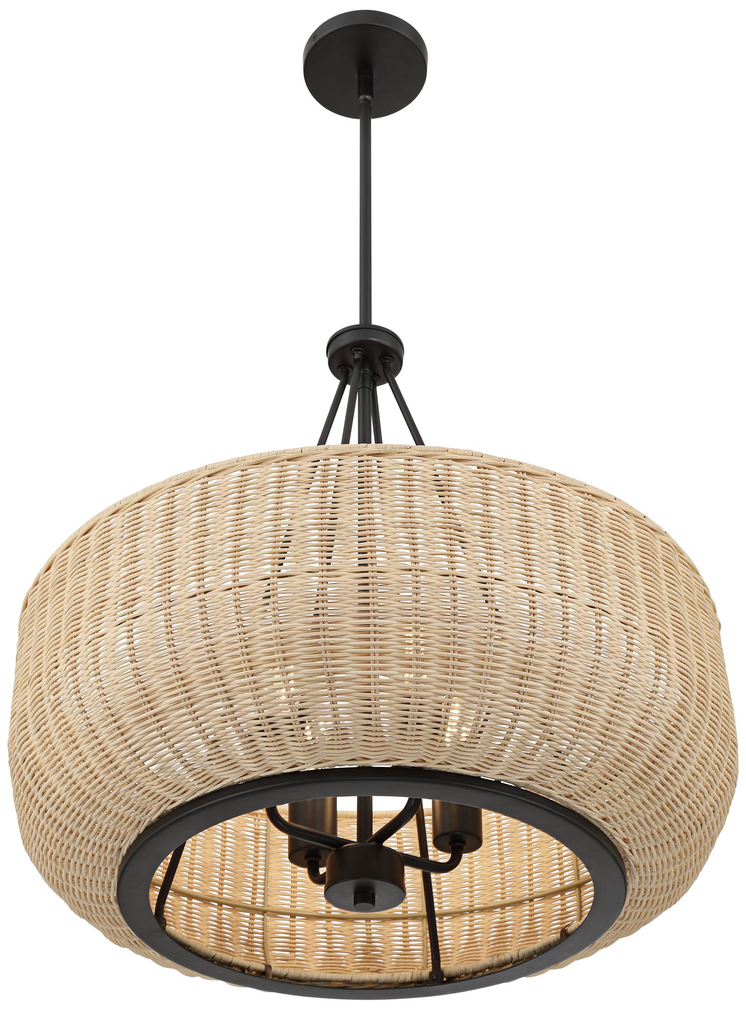Possini Euro Duende 22" Wide Matte Black and Wicker 4-Light Chandelier in scene