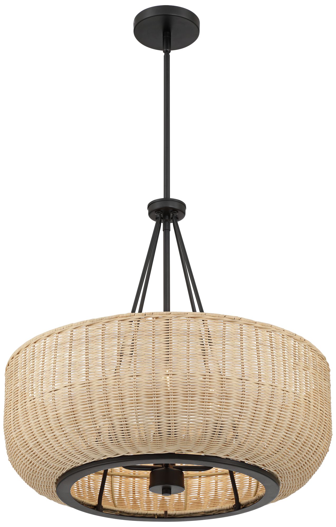 Possini Euro Duende 22" Wide Matte Black and Wicker 4-Light Chandelier in scene