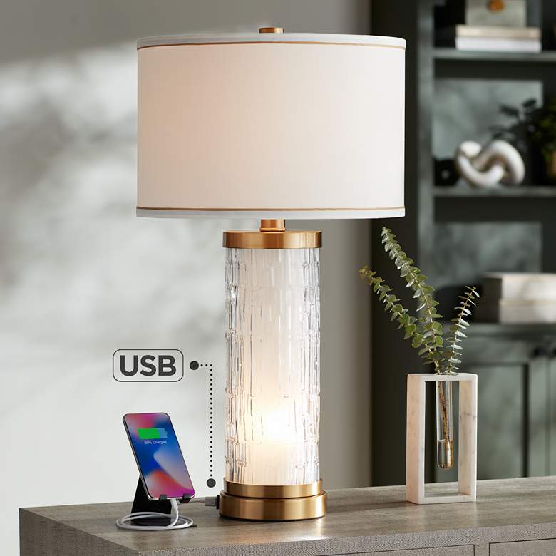 Image 2 Possini Euro Eastlake 29" Glass and Gold Night Light USB Table Lamp