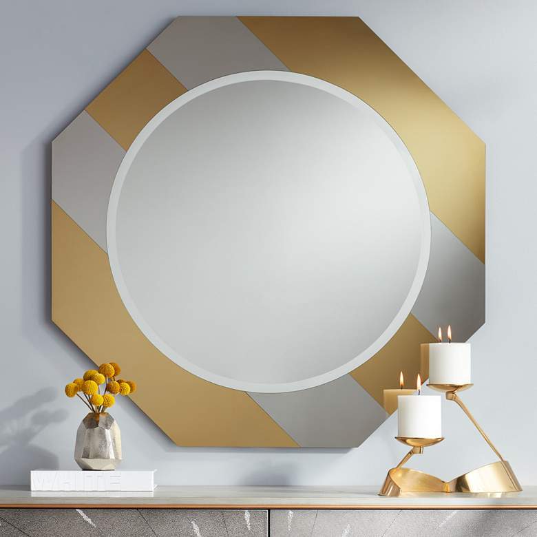 Image 1 Possini Euro Echo Gold 31 1/2 inch x 31 1/2 inch Octagon Mirror
