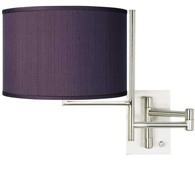 Image 1 Possini Euro Eggplant Purple Brushed Nickel Swing Arm Plug-In Wall Lamp