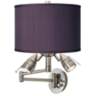 Possini Euro Eggplant Purple Faux Silk Nickel Plug-In Swing Arm Wall Lamp