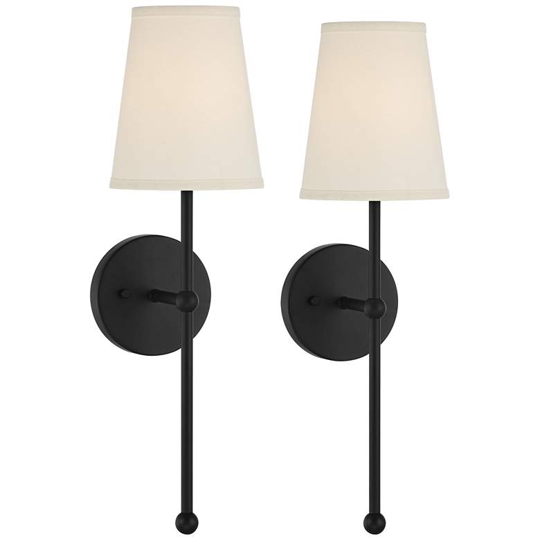 Image 2 Possini Euro Elena 21 inch High Matte Black Wall Sconce Set of 2