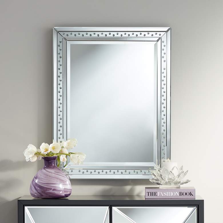 Image 1 Possini Euro Eliana Silver 24 inch x 31 inch Crystal Wall Mirror