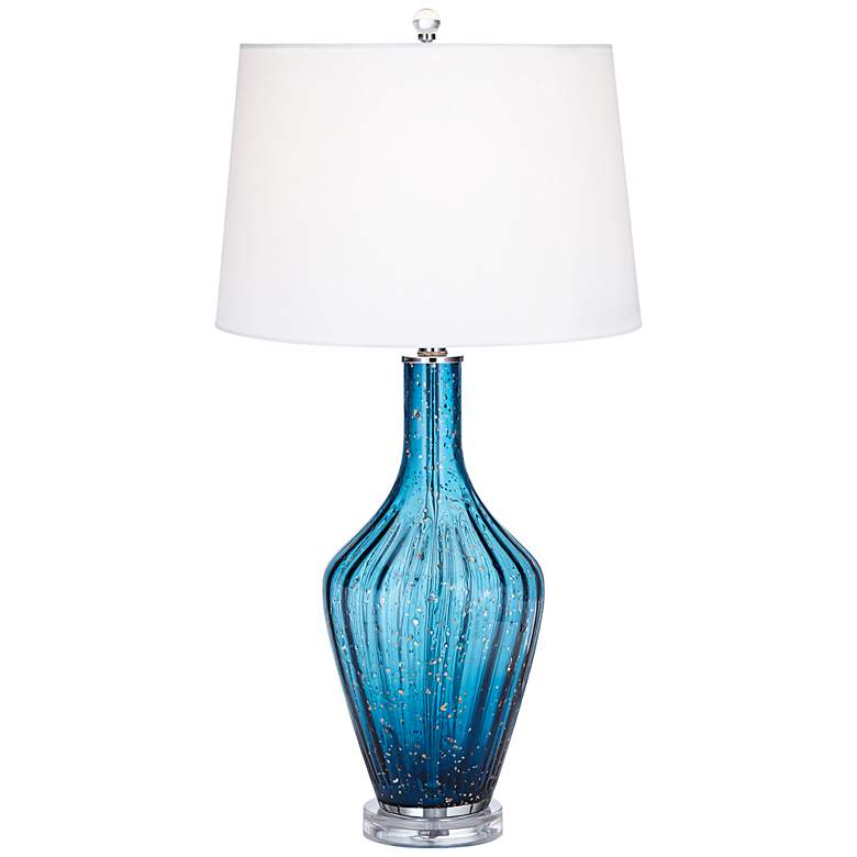 Image 3 Possini Euro Elin 29" Blue Fluted Art Glass Table Lamp