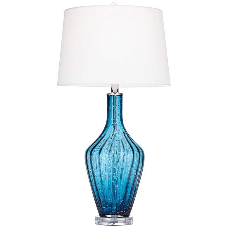 Image 7 Possini Euro Elin 29" Blue Fluted Art Glass Table Lamp more views