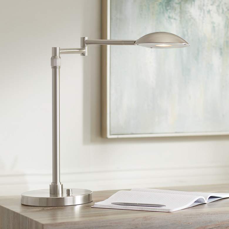 Image 2 Possini Euro Eliptik Adjustable Height Satin Nickel Swing Arm LED Desk Lamp