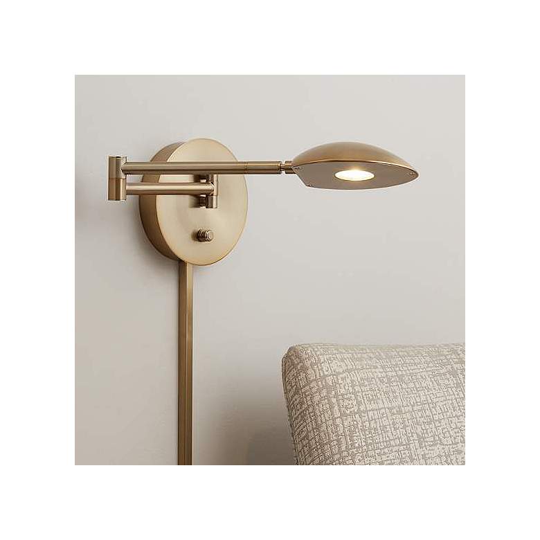 Image 1 Possini Euro Eliptik French Brass LED Swing Arm Wall Lamp