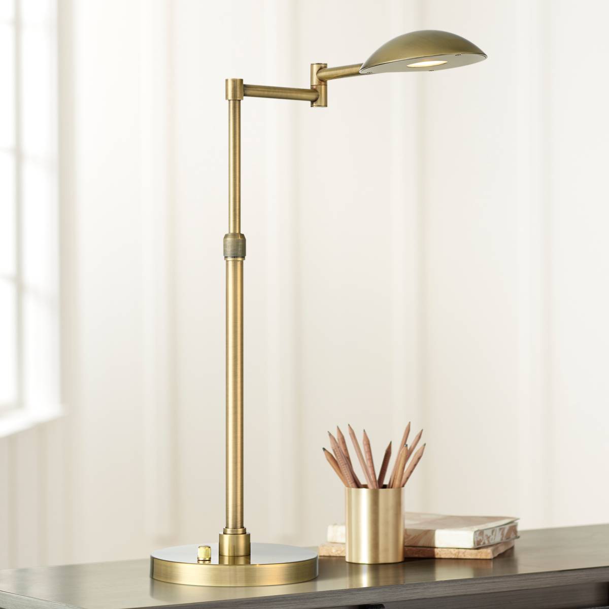 Brass - Antique Brass, Possini Euro Design, Swing Arm Table Lamps