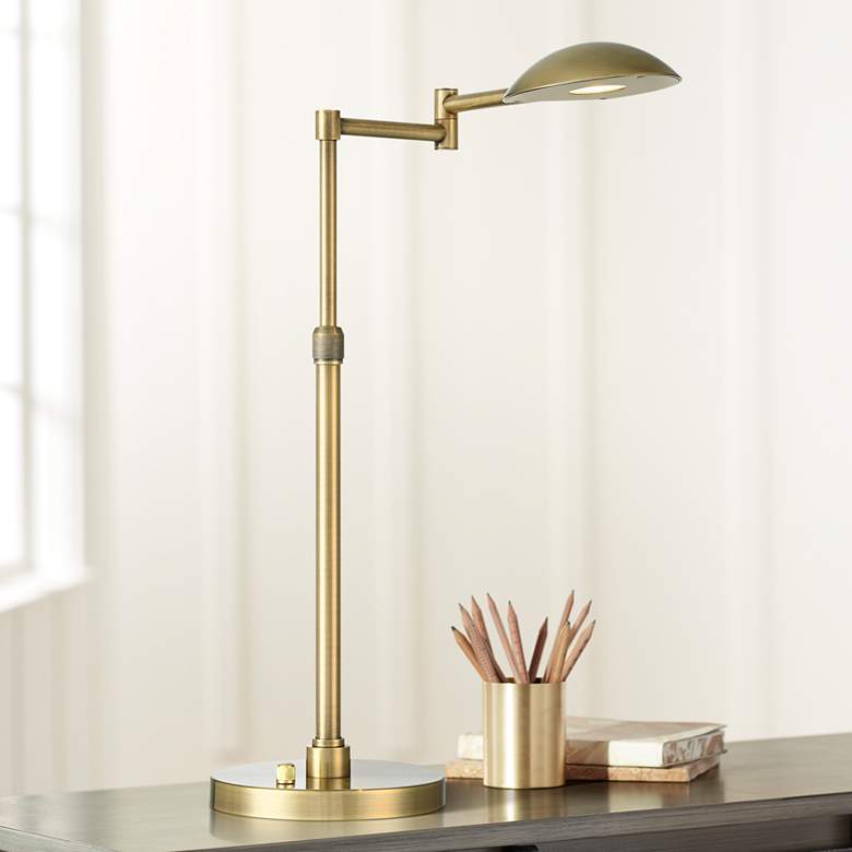 Image 1 Possini Euro Eliptik Warm Gold LED Adjustable Swing Arm Desk Lamp