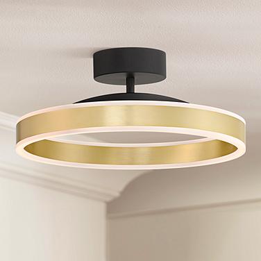 Possini Euro Eliza 16" Black and Brass Modern LED Ring Ceiling Light