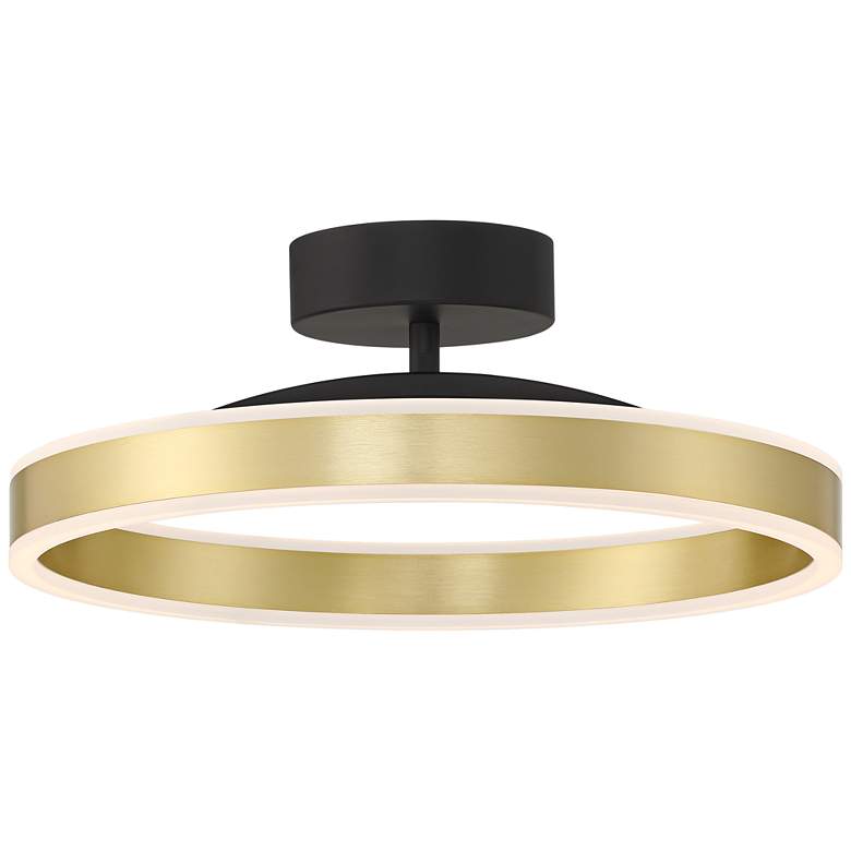 Image 2 Possini Euro Eliza 16" Black and Brass Modern LED Ring Ceiling Light