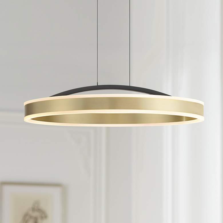 Image 2 Possini Euro Eliza 19 3/4" Matte Black  Brass LED Ring Pendant Light